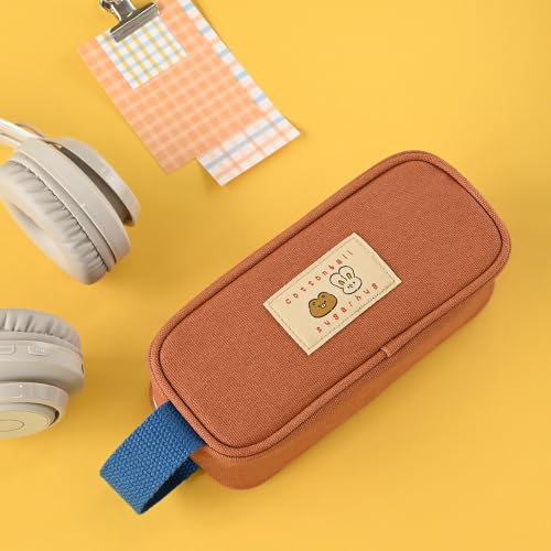 Image of Monolike Unmatched Friends Butter Pencil Case, Orange - Structured Square Desk Organizer, Large Capacity Aesthetic Stationery Pouch & Makeup Brush Bag