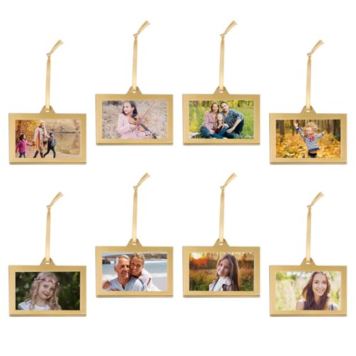 Bolidery 8 Pack Christmas Clear Hanging Photo Frame 3x2 Inch Double-Sided Acrylic Small Photo Frame Picture Frames Ornament for Family Photo Christmas Tree Xmas Party Holiday Decoration(Gold)