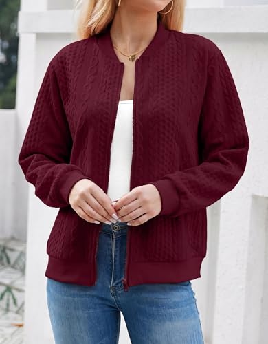 Image of WROLEM Women's Zip Up Cardigan Sweater Cable Hoodies Long Sleeve Jacket Outfits Crewneck Casual Coat