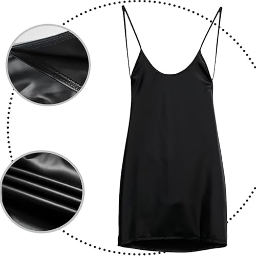 NewBull Damen Wetlook Sexy Kleid Damen Sexy Leder Hosenträger Kleid Damen Lederkleid Kleid Damen Bodysuit ReizwäSche Bodycon Rückenfrei Schlinge Partykleid Ärmellos MiniKleid Clubwear