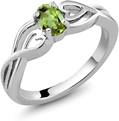 Gem Stone King 925 Sterling Silver Green Peridot Engagement Ring for Women (0.50 Cttw, Gemstone Birthstone, Oval 6X4MM, Available in Size 5,6,7,8,9)