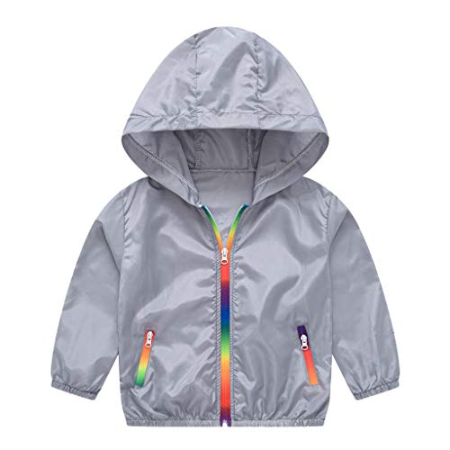 Girls Coat&Jacket,Toddler Kids Summer Sunscreen Jackets Rainbow Hooded Outerwear Zipper Coats,Baby Clothes for Birthday Festival Gifts(Pink,3-4 Year)