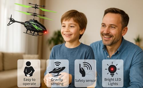 Image of DURAZO Remote Control Plastic Helicopter Toy for Kids | Gravity Sensor Battery Chargable Toy Helicopter | USB Charging Infrared Induction Flight I Pack of 1 (Black Green)