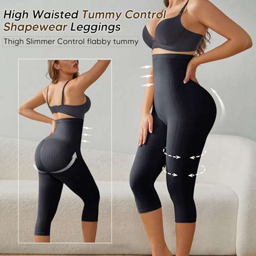 Image of Women High Waisted Capri Shapewear Tummy Control Butt Lifting Shaping Pants Under Dresses