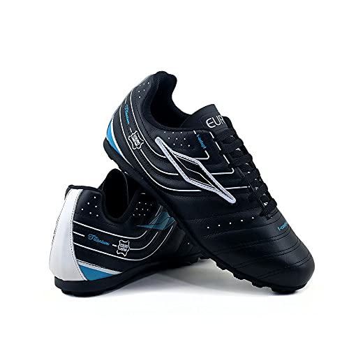 Chuteira Society Adulto Couro Modelo Novo Macia Leve AS341 Cor:Preto-Turquesa;Tamanho:38