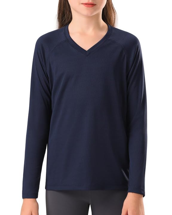 Stelle Youth Girls Athletic Performance Long Sleeve Shirts V Neck Moisture Wicking Base Layer Undershirt