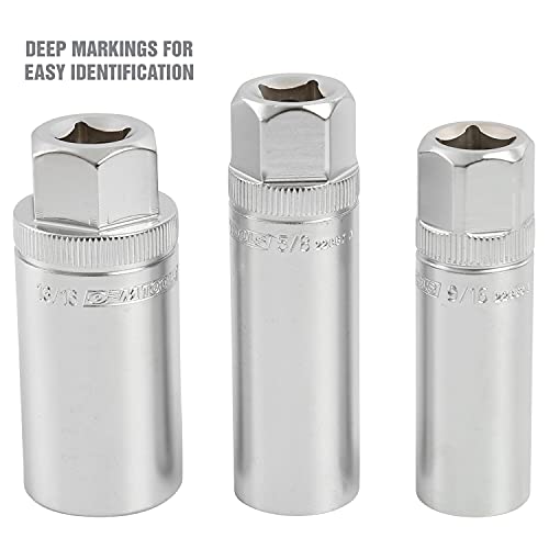 Oemtools 22891 3/8 Drive Magnetic Spark Plug Socket Set, Contains 5/8" (16 Mm), 9/16", And 13/16" 6 Point Deep Sockets, Fits Most Car Spark Plugs #TOP4