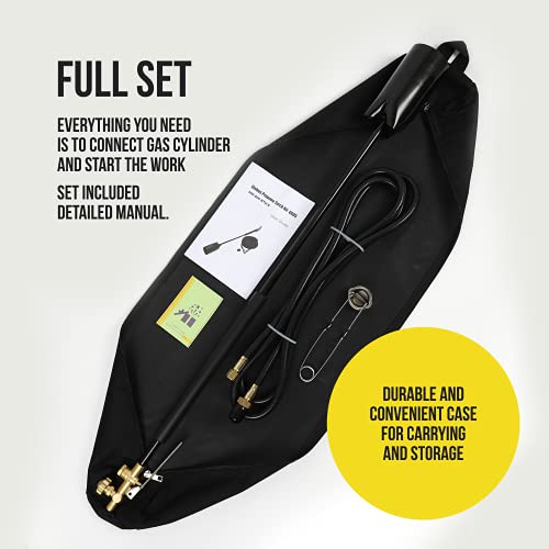 Propane Torch Weed Burner 500,000 Btu - Flame Weeder Kit With Carry Case - Heavy-Duty Flame Thrower With Flint Striker - Adjustable Flame, Long Hose 10Ft - Compact Garden, Roofing Flamethrower Torch #TOP1