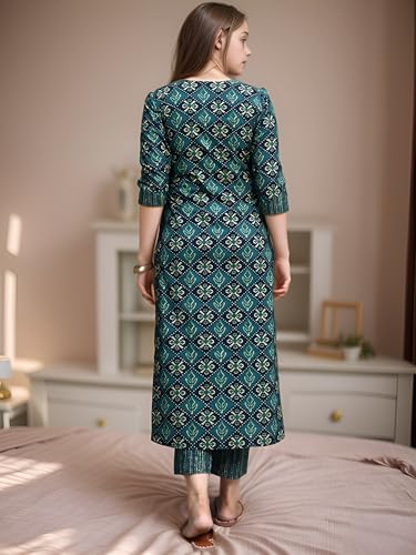 Image of Girls Printed Pure Cotton Kurta Pant with Dupatta