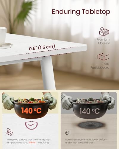 Image of VASAGLE 55.1 inch Dining Table for 4-6 People, Modern Kitchen Table, Heat-Resistant Tabletop, Quick Assembly, for Dining Room, Snow White, Island Collection UKDT100W101S
