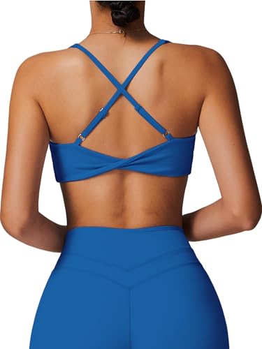 Image of ABOCIW Womens V Neck Twist Back Sports Bra Padded Low Impact Fitness Yoga Bra Workout Crop Top