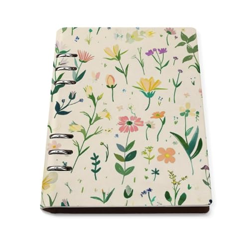 Carnet de notes A5 jaune avec fleurs sauvages rechargeable en cuir pour vos notes d'affaires