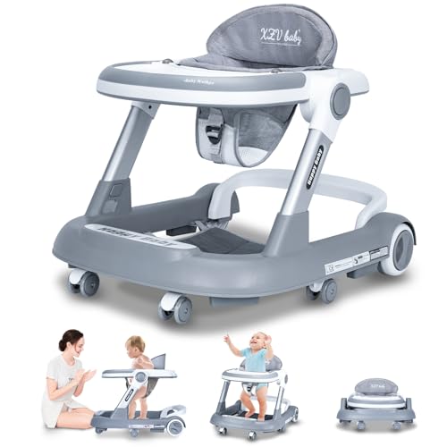 Baby Walker with Wheels 4 in 1 Foldable Activity Center with Mute Wheels Adjustable Heights Anti-Fall Activity Center for Boys Girls Safe Infant Toddler Walker with Footrest for 6-24 Months
