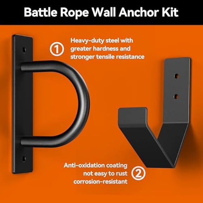 Battle Rope Wall Anchor Kit, Heavy Duty Steel Wall Anchor with Training Rope Organiser, Fitness Rope Wall Mount, Black