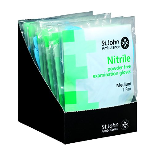 St John Ambulance Guantes de examen de nitrilo, sin polvo, azul, talla M (paquete de 1 par de guantes)