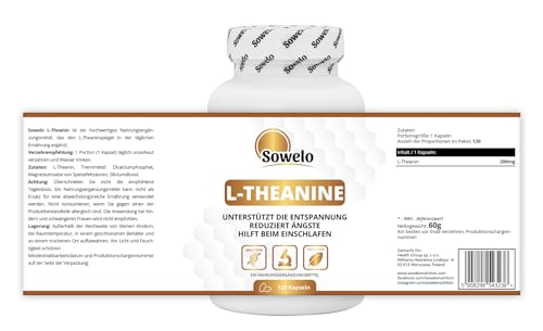 Sowelo L-Theanin 200 mg - Vegan Nahrungsergänzungsmittel für Beruhigung und Konzentration - 120 Kapseln
Sowelo L-Theani