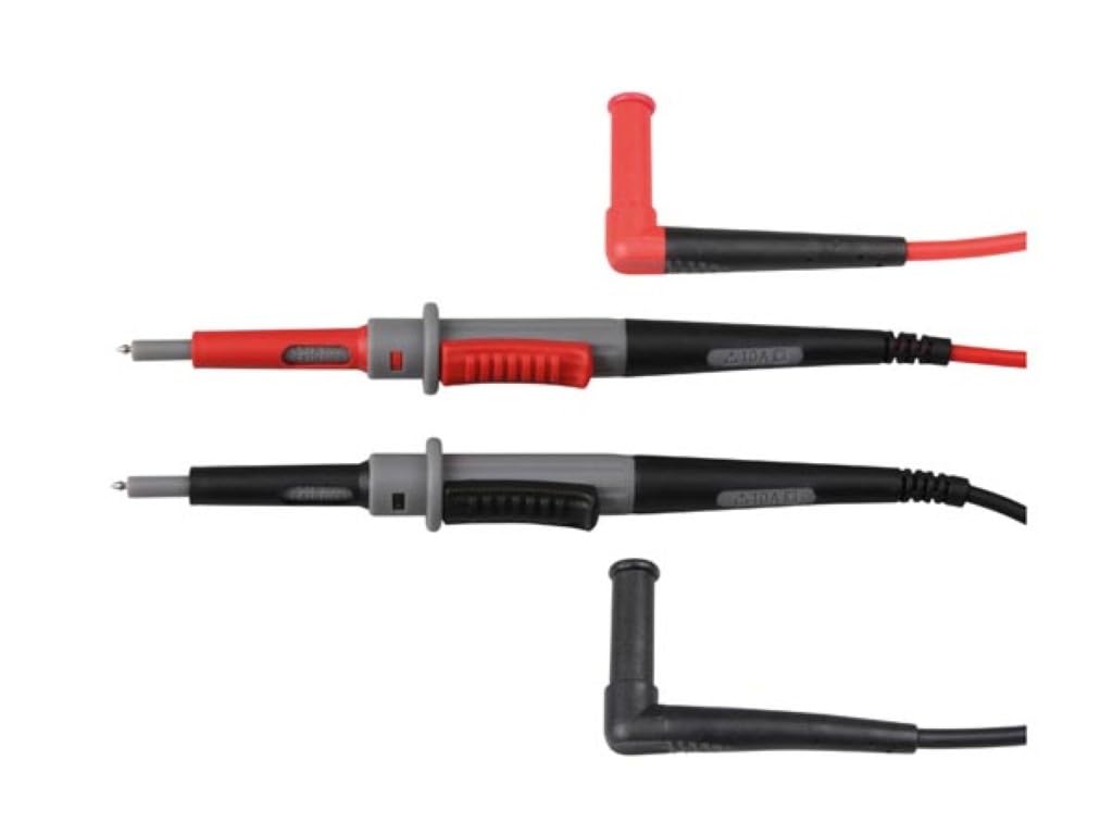 Velleman Câbles de mesure en pvc, ensemble, CAT IV, 10 A, 2 mm/4 mm, sonde de test droite en acier inoxydable, fiche banane coudée avec gaine isolée, longueur 100 cm, noir/rouge/gris