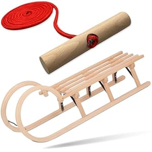 Explorer Colint Holzschlitten mit Rückenlehne für Kinder ab 1 Jahr und Erwachsene Set Schlitten Holz Hörnerschlitten mit 150cm Leine in Rot 110cm Alpina Fun
