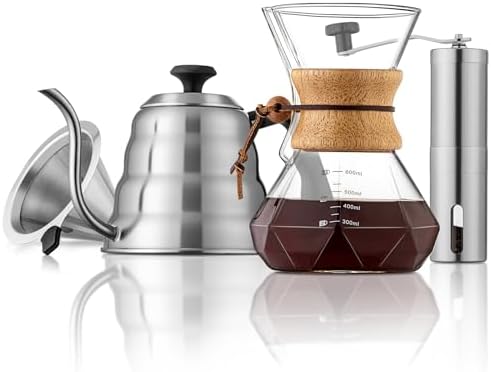 Pour Over Coffee Maker Set – 40oz Gooseneck Kettle with Thermomet...
