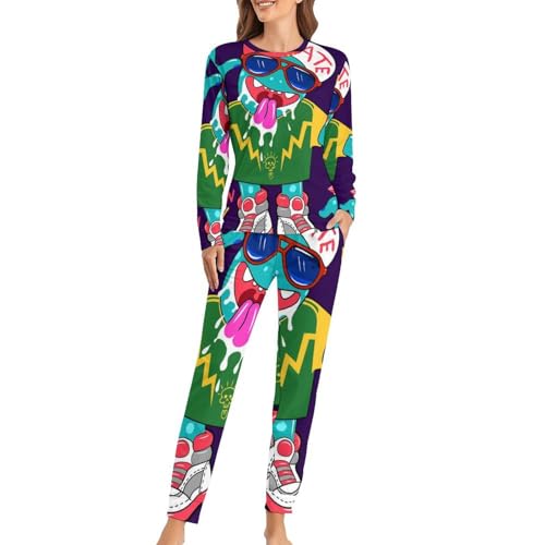Pyjama femme Cartoon Rock imprimé graphique original avec pantalon souple et t-shirt