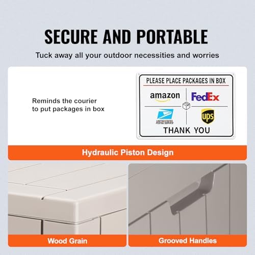 VEVOR Outdoor Storage Box, 31 Gallon Resin Deck Box, Backyard Outside Toy and Towel Storage Cabinet Waterproof, for Patio Furniture Cushions, Garden Tools, Pool Supplies & Package Delivery - 3