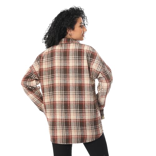 Plaid Wool Button-Down Shirt, Long Sleeve (brown, M)