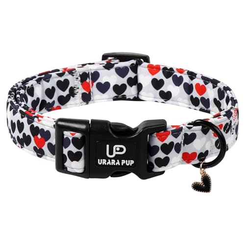 Image of Valentine's Dog Collar, UP URARA PUP Love Heart Adjustable Pet Collar with Bowknot Charm, Daily Dog Accessories for Small Medium Large Dogs