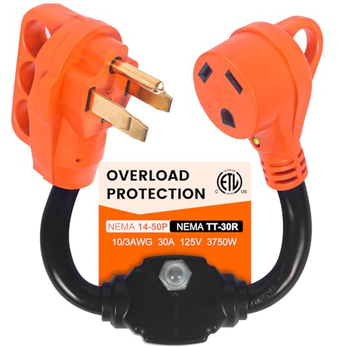 Gociean Overload Protector 50 Amp to 30 Amp RV Adapter with Circuit Breaker, NEMA 14-50P to NEMA...