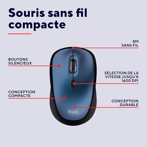 Souris compacte Trust Yvi+ pour ordinateur et Mac idéale pour le télétravail