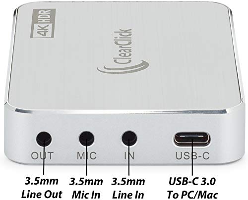ClearClick 4K HD Capture Stick - Input & Passthrough Up to 4K60 HDR - Record & Live Stream at Up to 1080P60 - Record & Live Stream from HDMI, Gaming Systems, Camcorders, DSLRs - No Drivers Required
