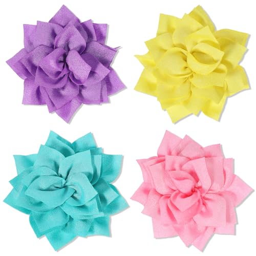 Dog Collar Flowers, 4 PCS Multi Color Dog Flowers Collar Accessory Pet Collars Flower Clip on Dogs Bow Tie Charms Flower Removable Dogs Collars Floral Attachment for Cat Pets Puppy Grooming Supplies