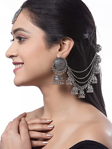 Shining Diva Fashion Latest Stylish Oxidised Maang Tikka Bahubali Jhumka Earrings for Women and Girls (12395er) - Image 3