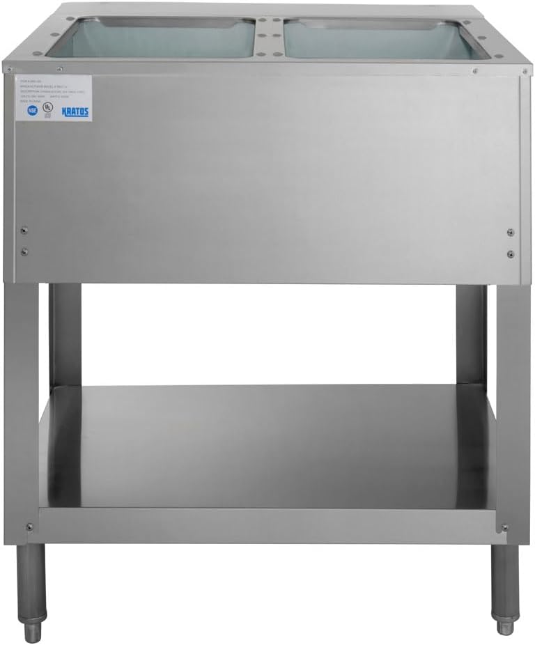 Kratos Commercial Electric Steam Table / Hot Food Table - Two Pan Open Well Stainless Steel Steam Table with Undershelf and Cutting Board, Electric Food Warmer, 120V, 1000W (28W-109)