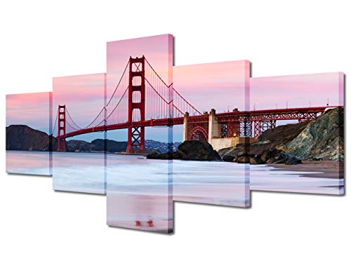 TUMOVO Golden Gate Bridge Wall Decor San Francisco Black Red Wall Art Home Decor Canvas Print Modern Landscape Poster Artwork Pop of Color Picture Painting Decoration Ready to Hang