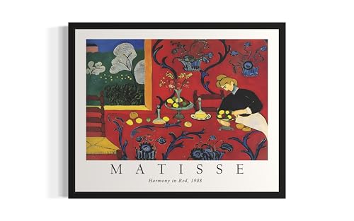 Harmony in Red Matisse Art Print Poster, Henri Matisse Wall Art Exhibition For Wall Decor, Decor Bedroom Bathroom Living Room 65 (Harmony in Red, 10"L x 8"W, Black Frame)