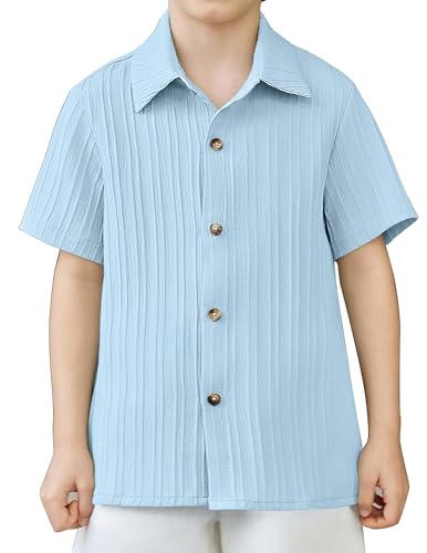 Image of Arshiner Boys Light Blue Shirt Casual Button Down Shirt Summer Beach Tops