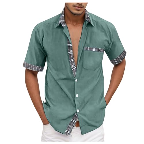 YOSUWOAI Camisa de lino para hombre de manga corta con botones de corte regular, camisas informales de verano, playa, camisa de lino cómoda, transpirable, camisa hawaiana, holgada, camisa de playa,