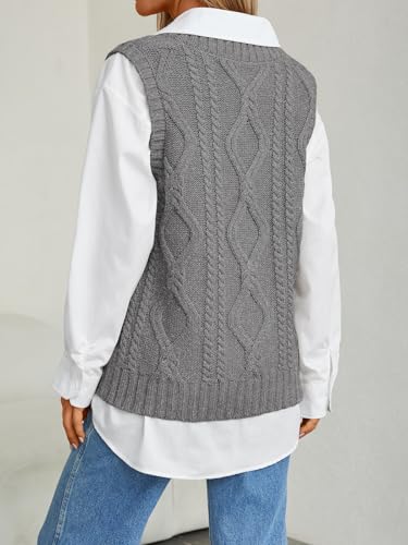 Trendy Queen Women' s Oversized V Neck Sweater Vest Sleeveless Cable Knit Casual Pullover Tops4