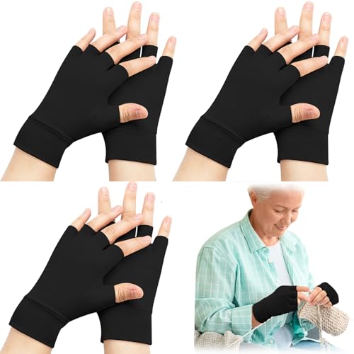 Yearntown 3 Pairs Elderly Skin Thin Protector Gloves Tone Fingerless Gloves Bruise Abrasion Protective to Cover Bruising(M,Black)
