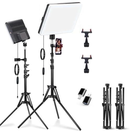 Velvora 2-Pack LED Video Light Panel, 2700K-7500K Bi-Color Dimmable Photography Lighting Kit with...