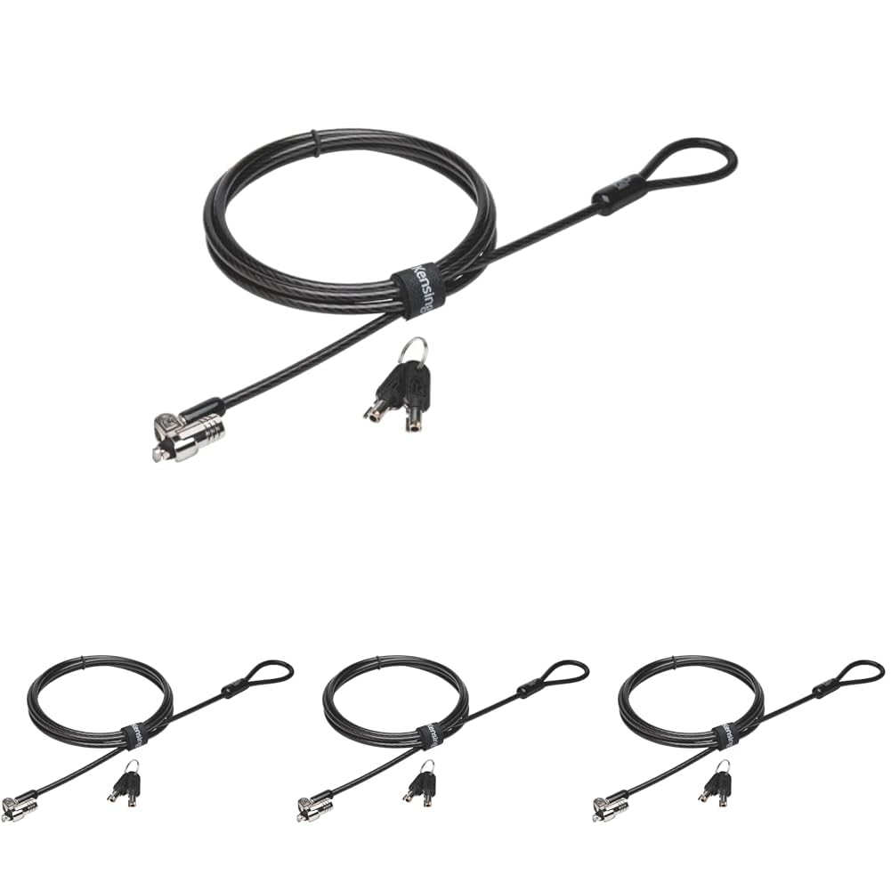 Kensington MicroSaver 2.0 Laptopschloss, Karbonstahlkabel 1,8 m lang, Starker Schließkopf mit 10 mm Durchmesser und T-Bar-Schließmechanismus, K65020EU (Packung mit 4)
