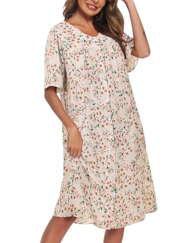 Image of COSUNIONY House Dresses for Women Cotton Short Sleeve House Coat Buttons Down Dusters Robe with Pockets S-XXL