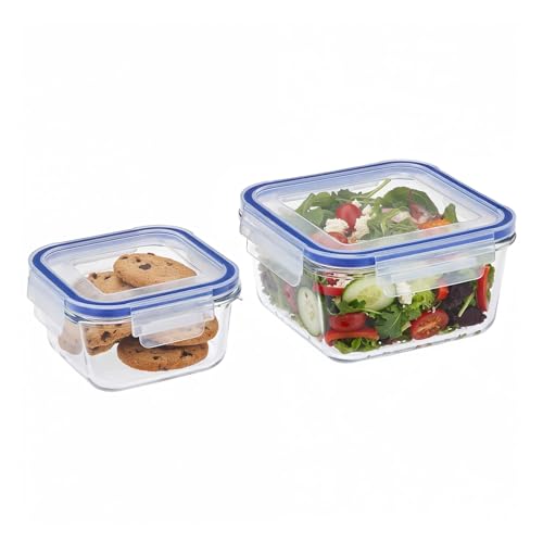Image of Amazon Brand - Solimo Square Glass Food Storage Container, 360 ml & 900 ml - Set of 2, Airtight, Microwave & Freezer Safe, Transparent