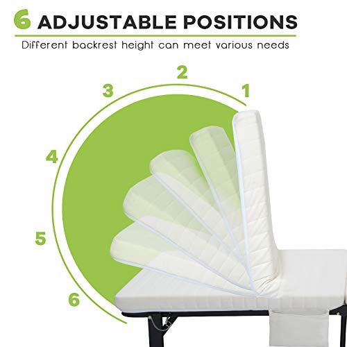 Komfott Folding Rollaway Bed With 3.5" Mattress For Adults, Portable Guest Bed With 6 Positions Adjustable Backrest, Foldable Reinforced Steel Frame Rolling Bed With Side Storage Pocket (75.5" X 30") #TOP6