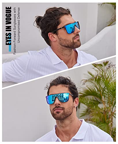 Image of DUCO Trendy Square Sunglasses for Men Women Flat Top Shield Shades Oversized Carbon Fiber Polarized Sun Glasses DC8209