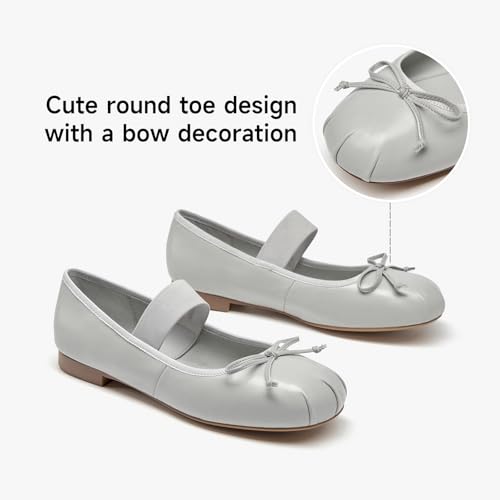 BEAU TODAY Ballet Flats for Women, Womens Mary Janes, Leather Ballerina Flats for Women, Comfortable Round Toe Bow Flat Mary Janes, Casual Dressy Shoes Grey US 6.5 by BEAU TODAY - Used condition - Image 5