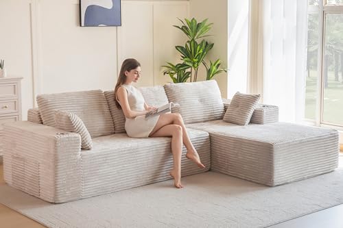 Image of MAXYOYO 104 inch Modular Sectional Couch with L-Shape Chaise, Modern Boneless Couch for Living Room, Sofa in A Box, Oversized Sofa with Deep Seat, No Assembly Required, Grayish Beige