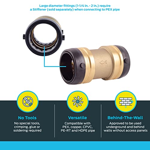 SharkBite 1-1/2 x 1-1/2 Inch Coupling, Push-to-Connect Brass Plumbing Fitting, UXL0141 by SharkBite - Image 3