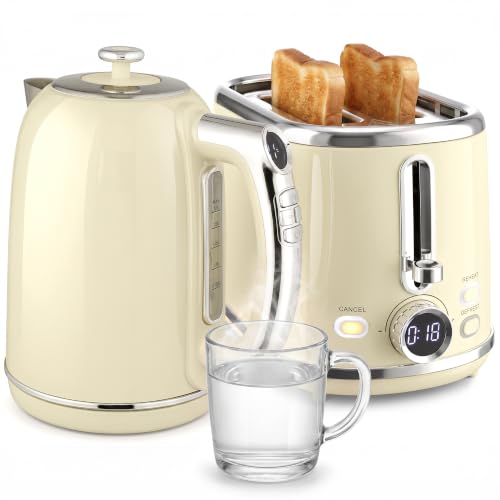 HOMCOM Hervidor y tostadora con display LED 1,7L crema