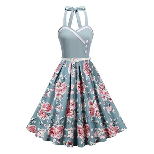 Odizli Rockabilly Kleider Damen Vintage Retro 50er Jahre Petticoat Kleid Audrey Hepburn Neckholder Polka Dot Swing Coctailkleid Festlich Hochzeit...
